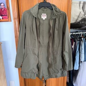 Mossimo Olive Utility Jacket Water Resistant Size Medium Zip-Up with Hood